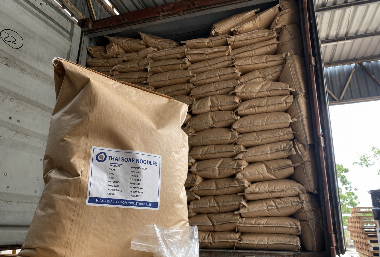 Soap noodles shipment preparation at certified soap noodles manufacturer Thailand